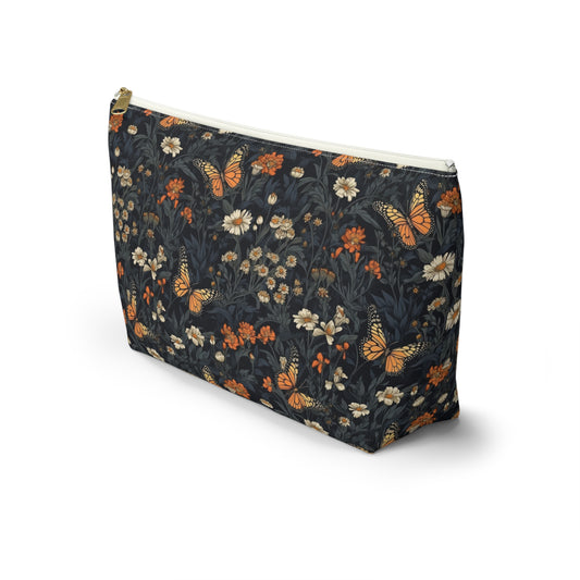 Dark Monarch Butterfly Floral Accessory Pouch w T-bottom