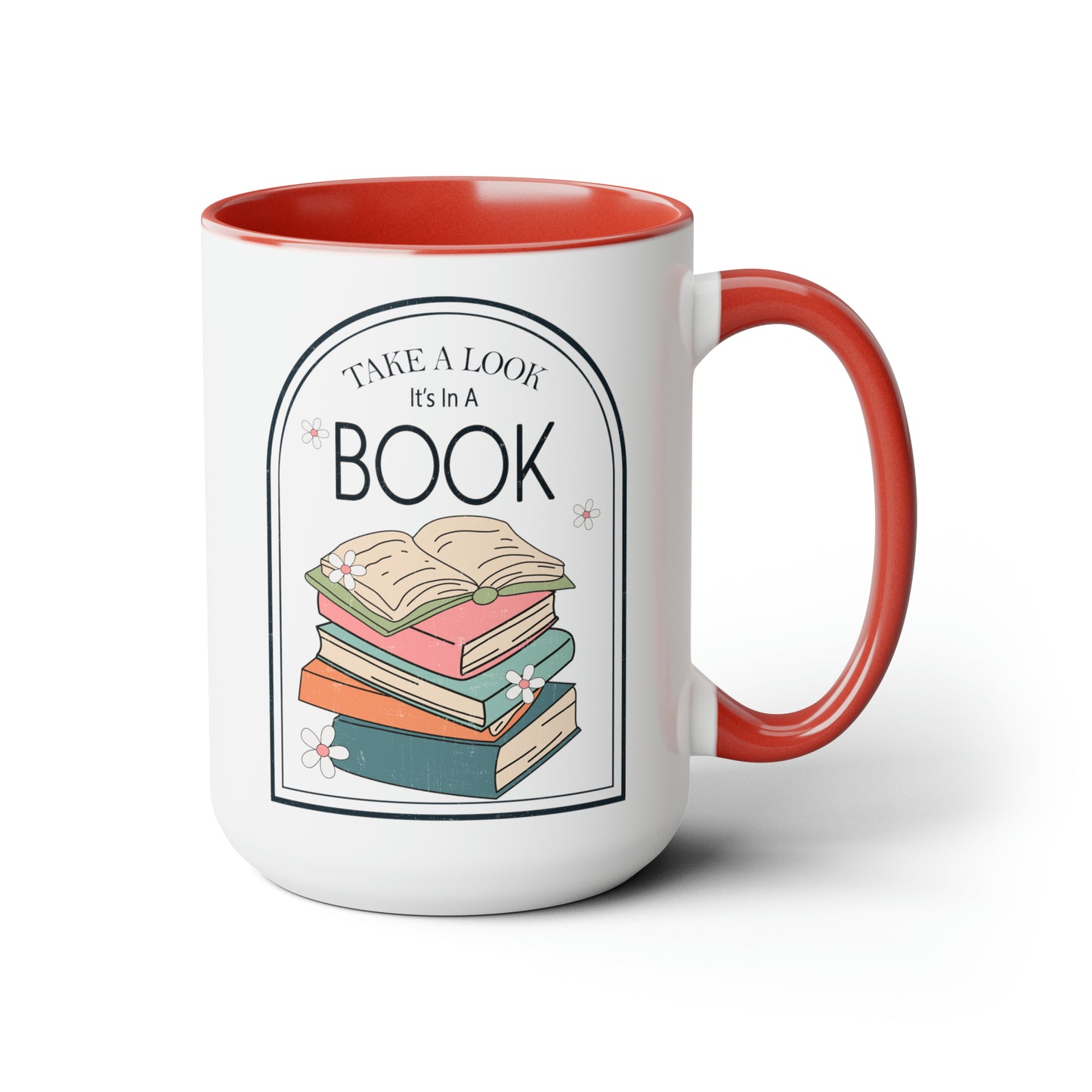 Take A Look It's In A Book Stack Two-Tone Coffee Mugs, 15oz