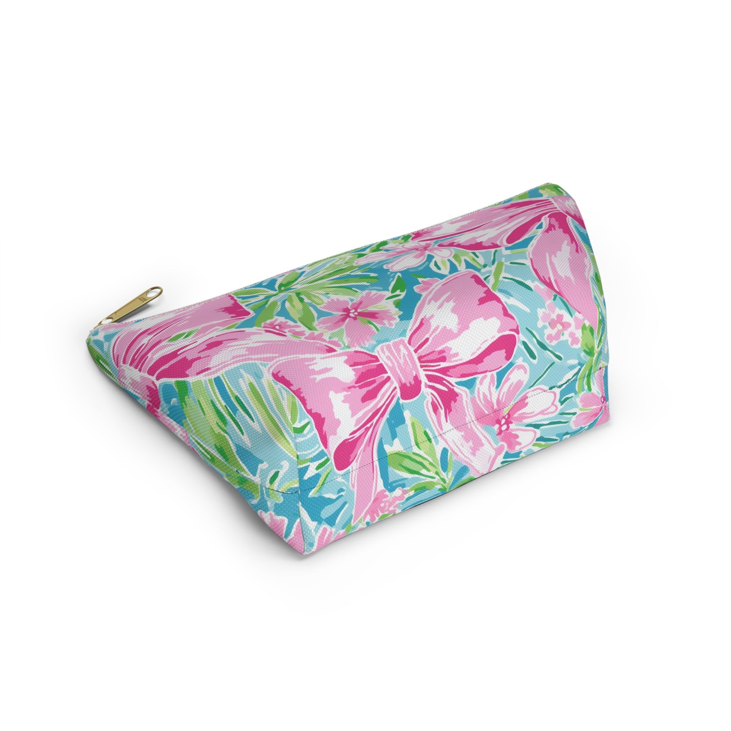 Preppy Pink Bows Bright Floral Accessory Pouch w T-bottom