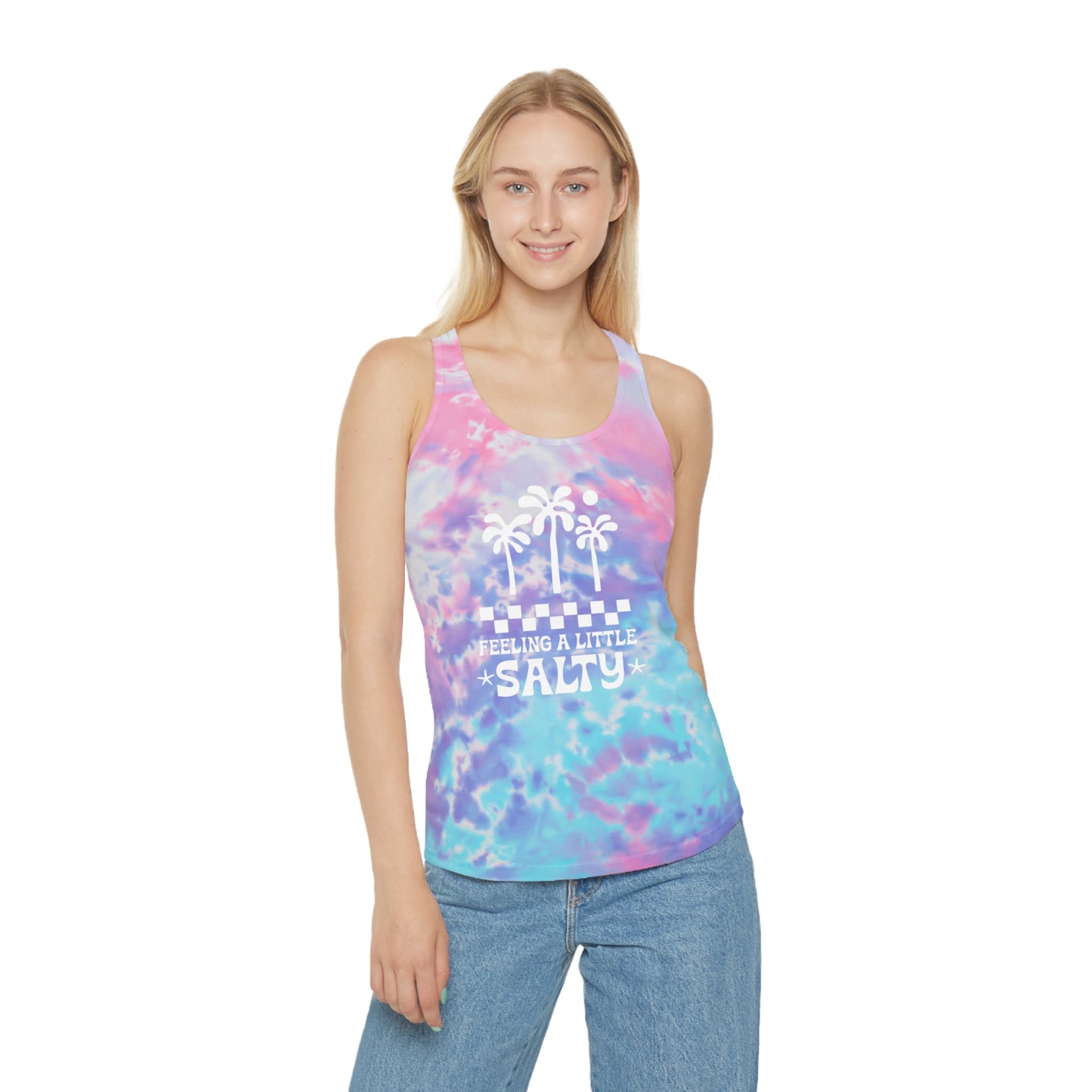 Feelin A Little Salty Tie White Dye Racerback Tank Top