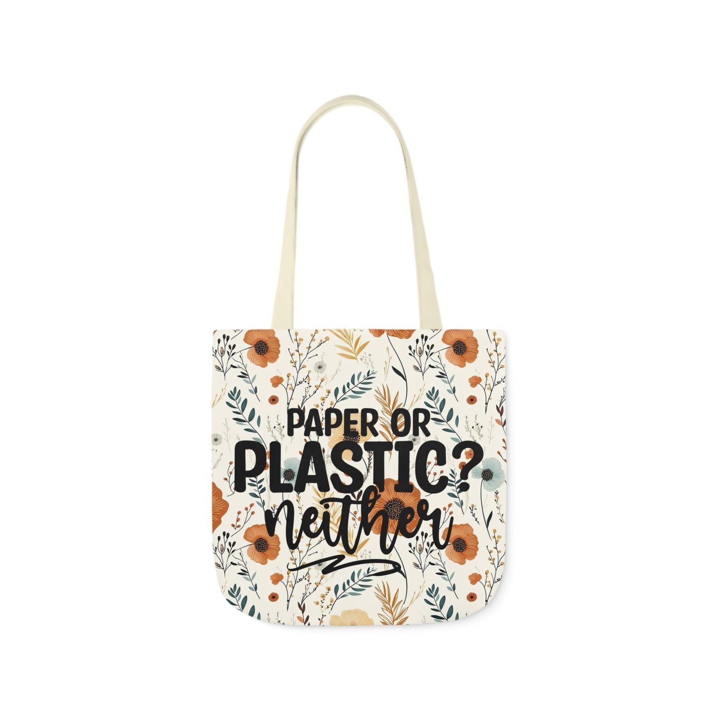 Floral Paper Or Plastic? Canvas Tote Bag, 4-Color Straps