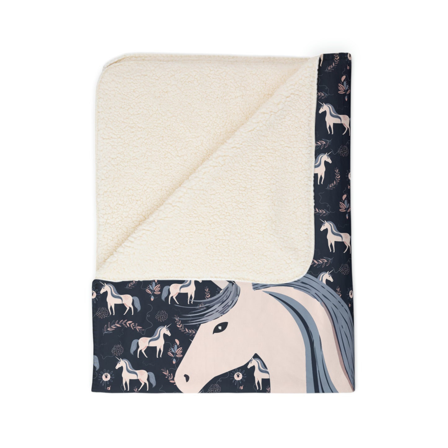 Pink and Navy Unicorn Fleece Sherpa Blanket