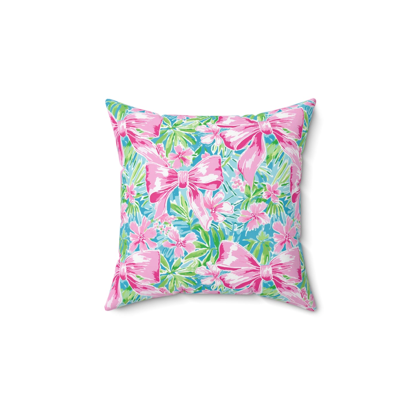 Pink Bows Bright Floral Spun Polyester Square Pillow