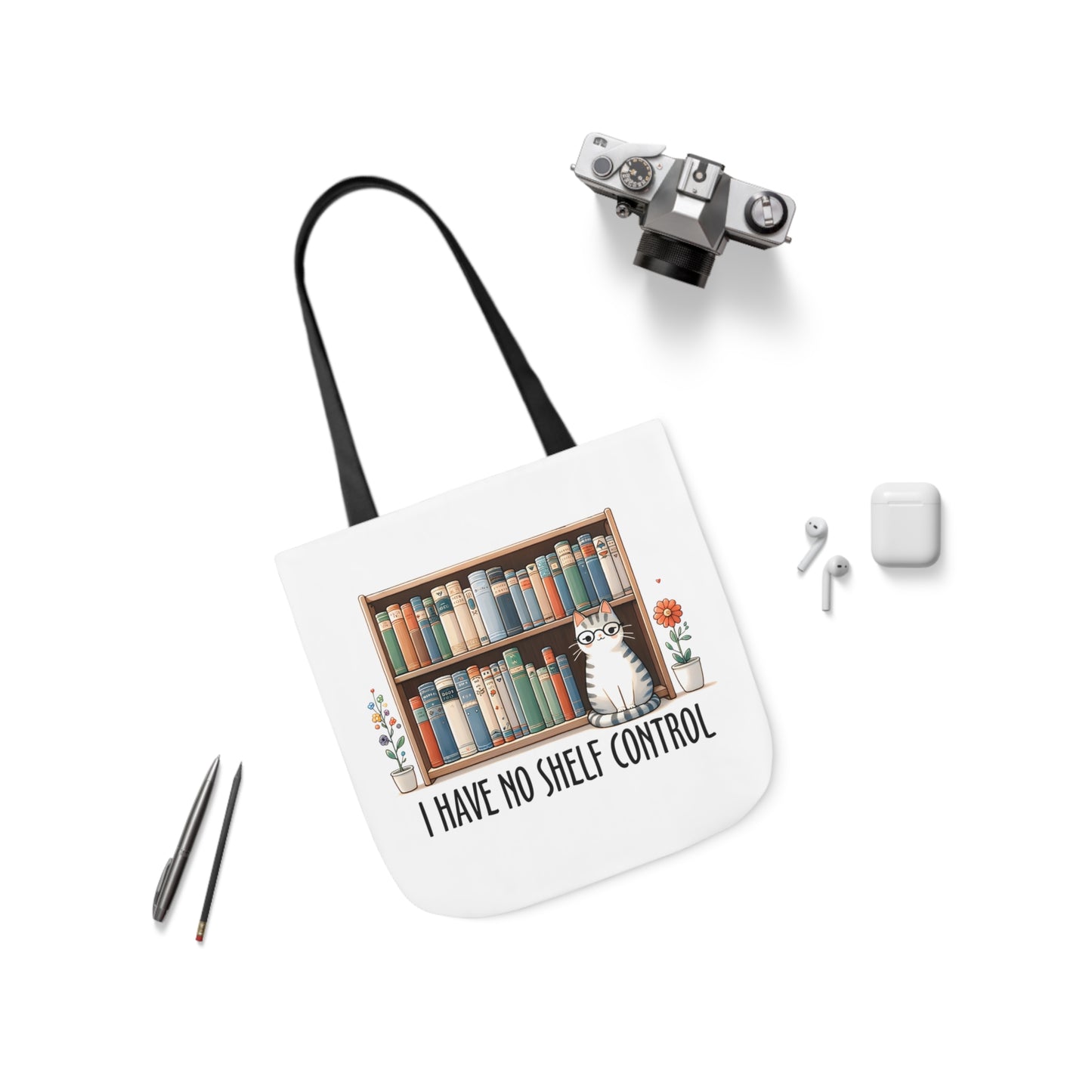 I Have No Shelf Control Cat Canvas Tote Bag, 3-Color Straps