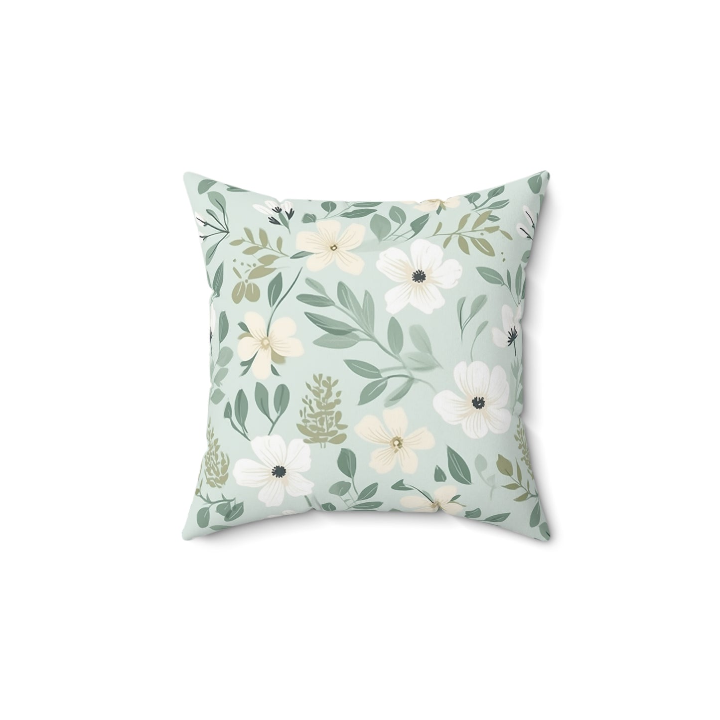 Sage Floral Faux Suede Square Pillow