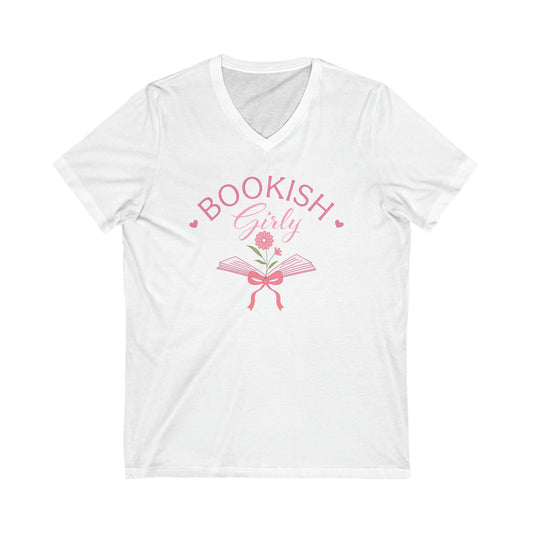 Bookish Girly Unisex Jersey Short Sleeve V-Neck Tee