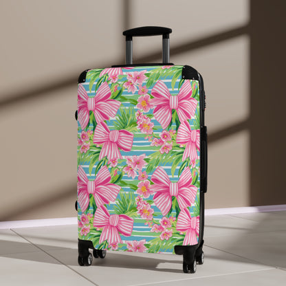 Preppy Pink Bows Striped Suitcase