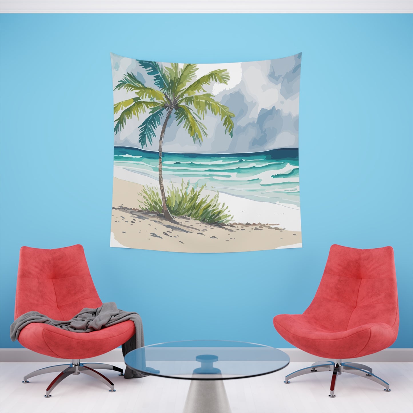 Palm Tree Beach Printed Wall Tapestry