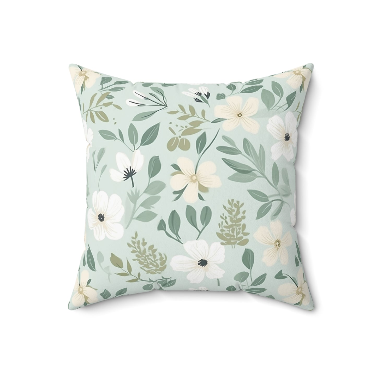 Sage Floral Faux Suede Square Pillow