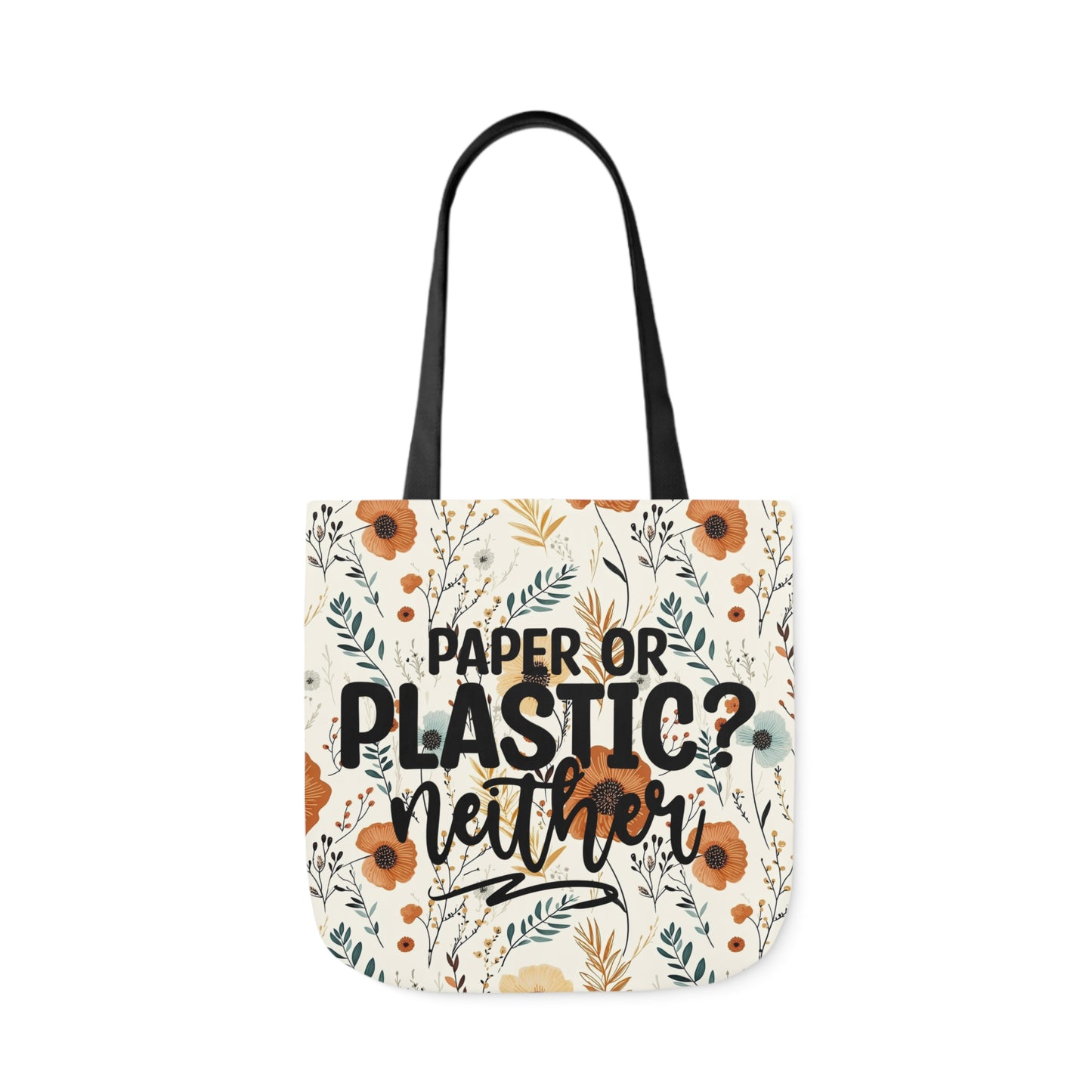 Floral Paper Or Plastic? Canvas Tote Bag, 4-Color Straps