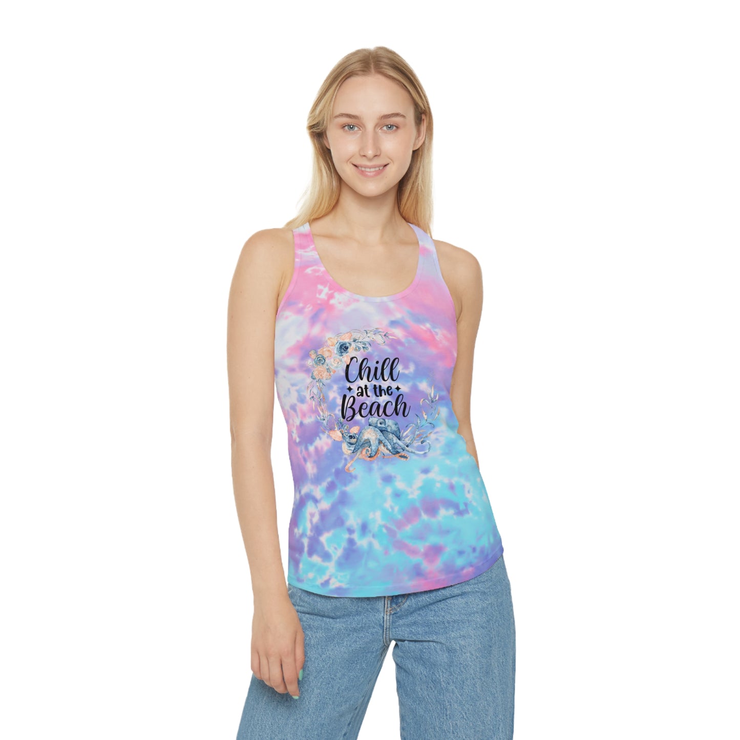 Chill at the Beach Octopus Flower Tie Dye Racerback Tank Top