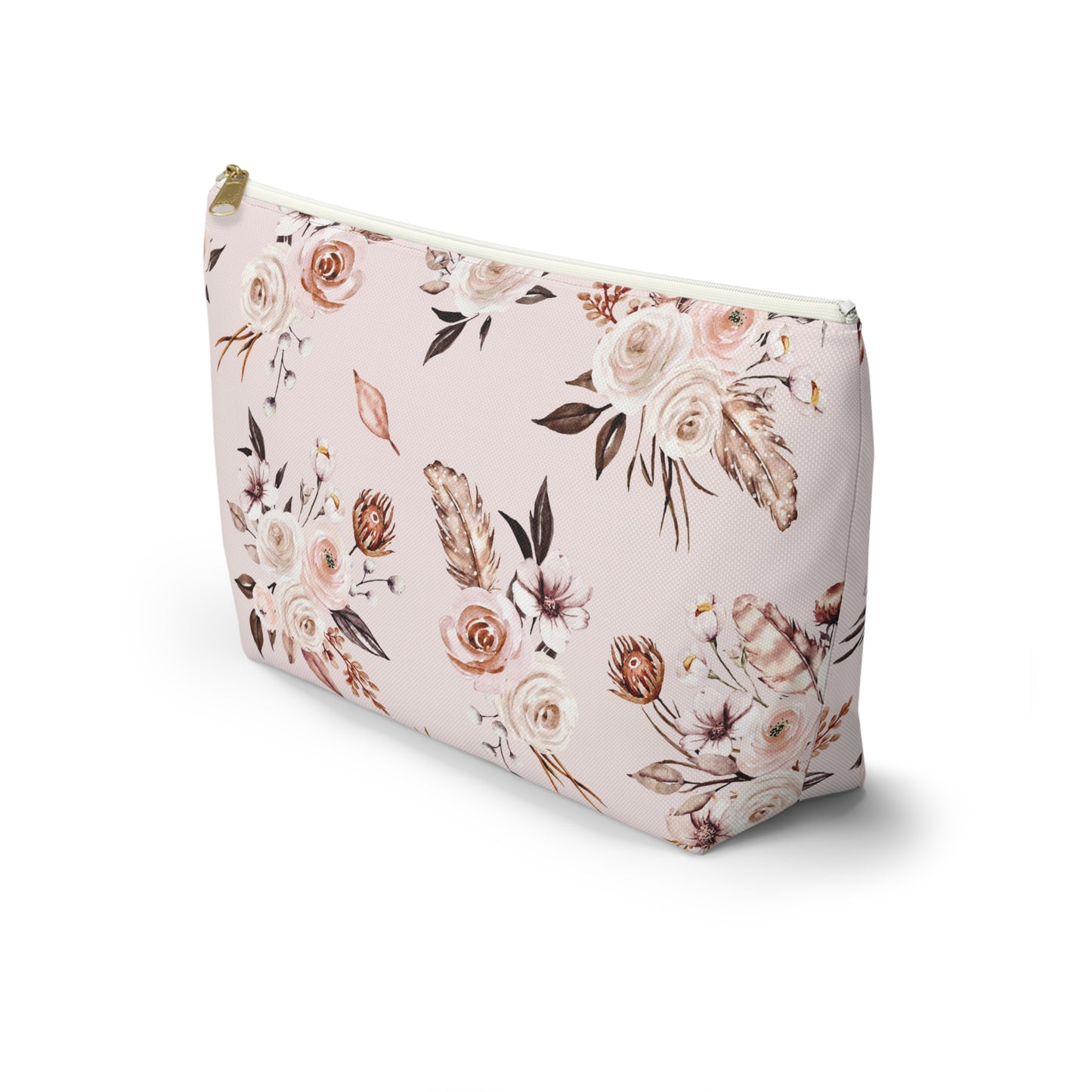 Pink Floral Accessory Pouch w T-bottom