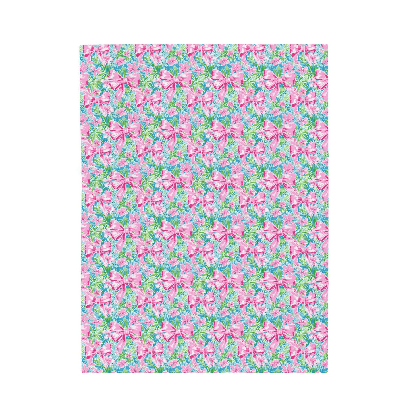 Preppy Pink Bows Bright Floral Velveteen Plush Blanket