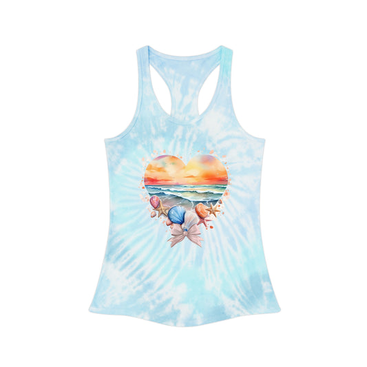 Beach Heart with Bow Tie Dye Racerback Tank Top