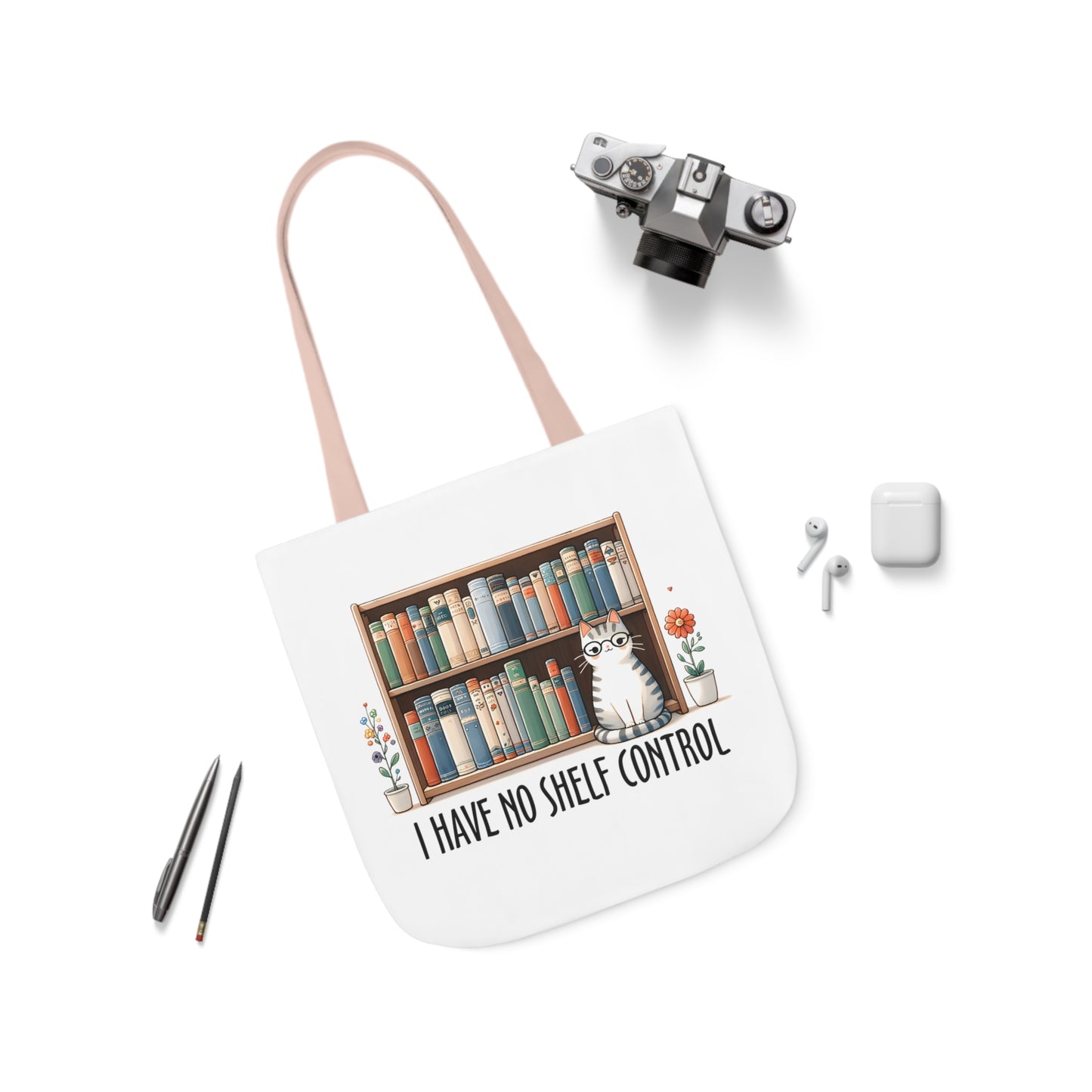 I Have No Shelf Control Cat Canvas Tote Bag, 3-Color Straps