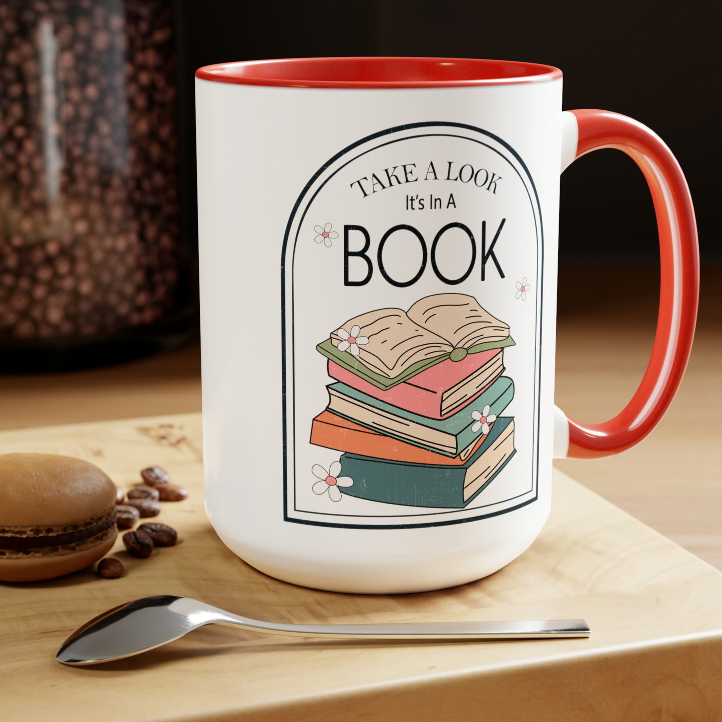 Take A Look It's In A Book Stack Two-Tone Coffee Mugs, 15oz