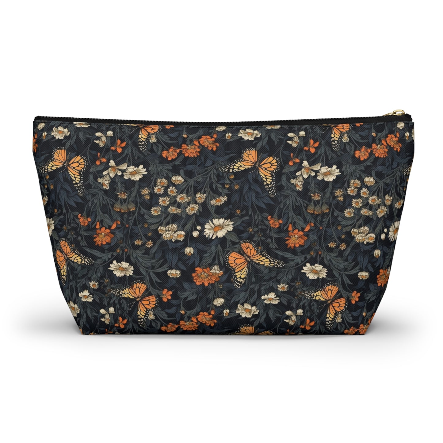 Dark Monarch Butterfly Floral Accessory Pouch w T-bottom