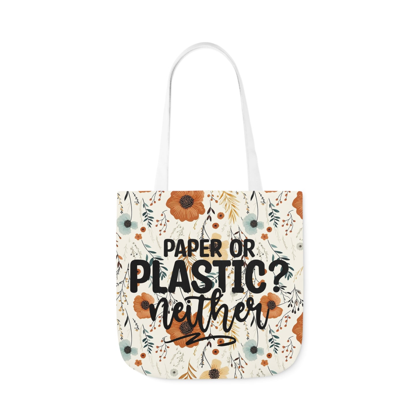 Floral Paper Or Plastic? Canvas Tote Bag, 4-Color Straps