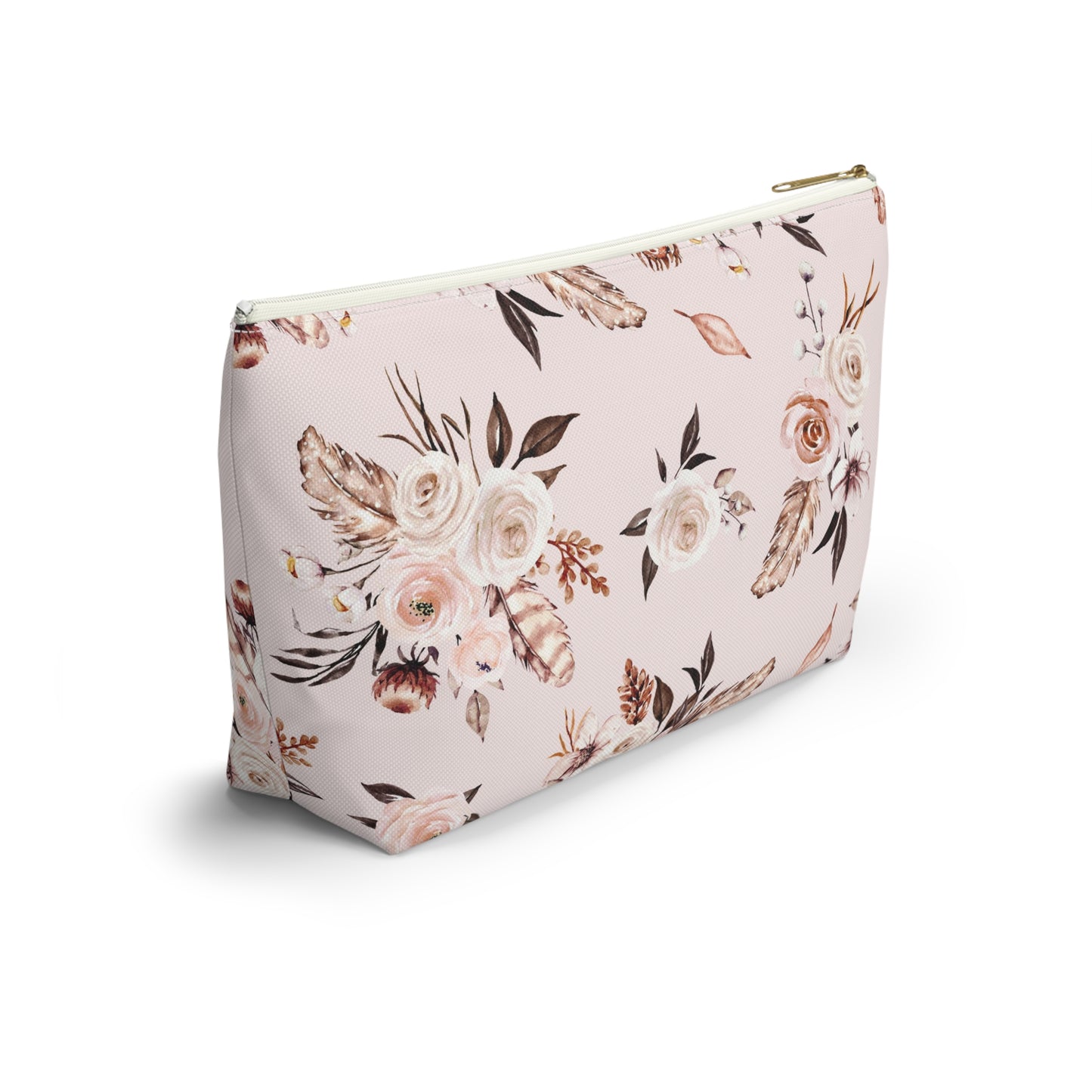 Pink Floral Accessory Pouch w T-bottom