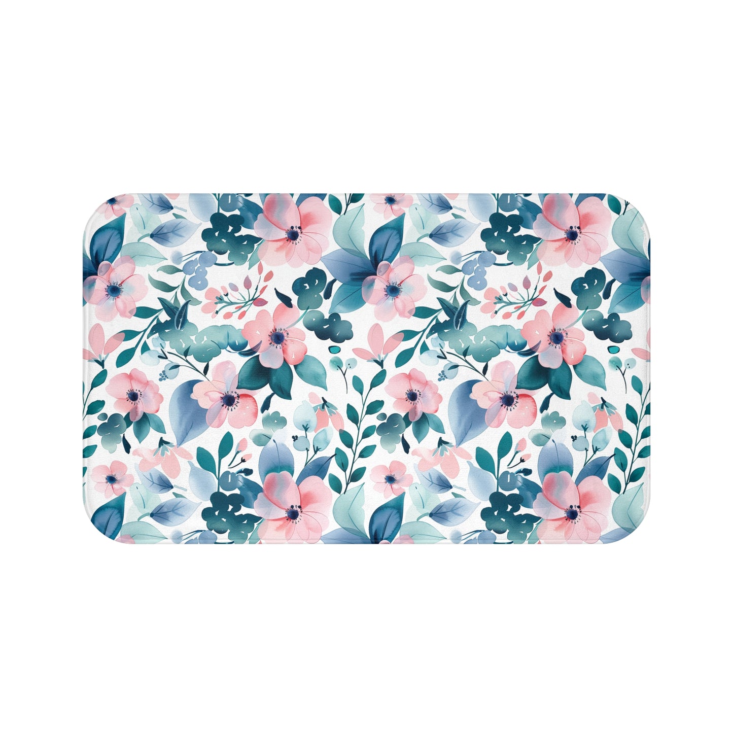 Pink and Teal Floral Bath Mat