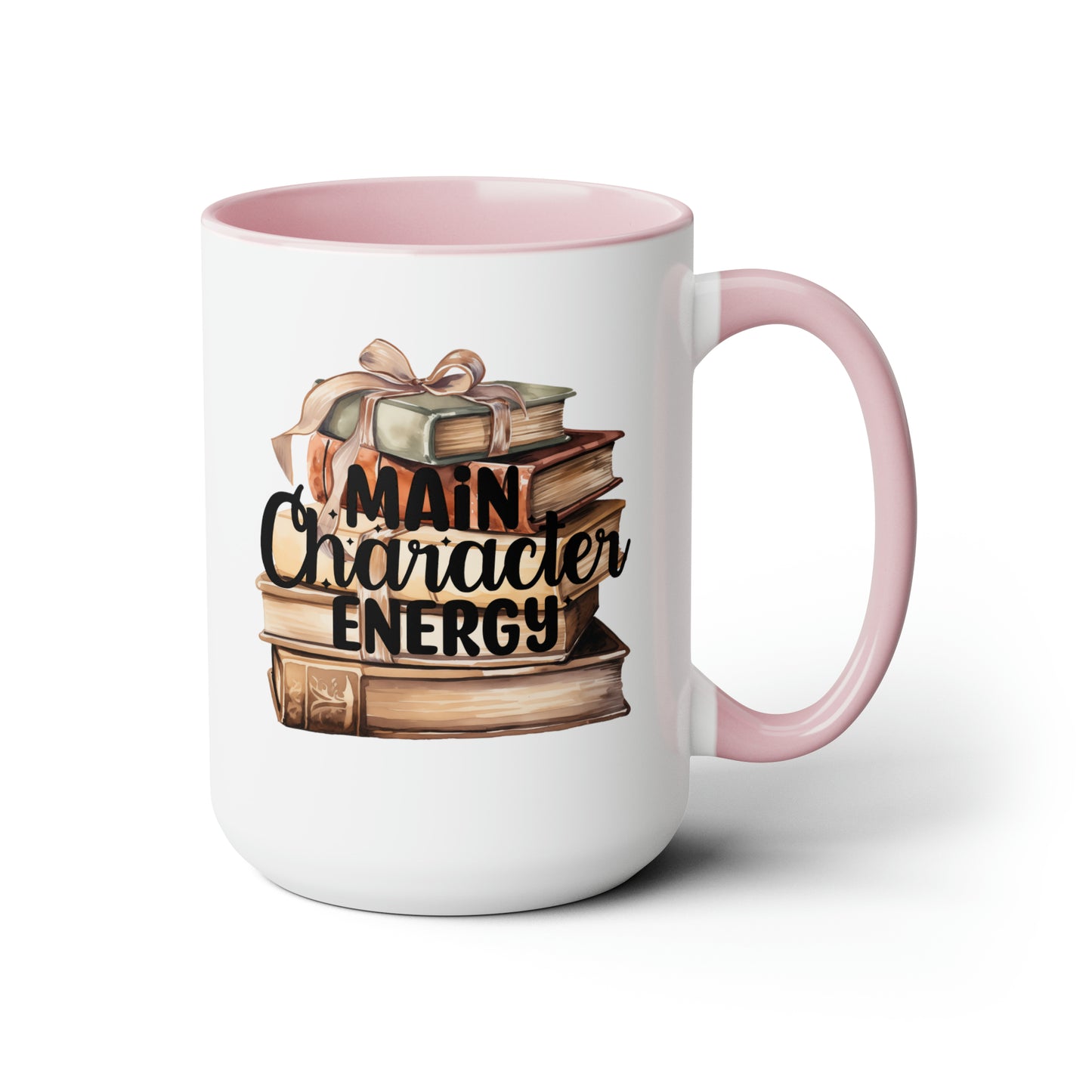 Main Character Energy Book Stack Two-Tone Coffee Mugs, 15oz