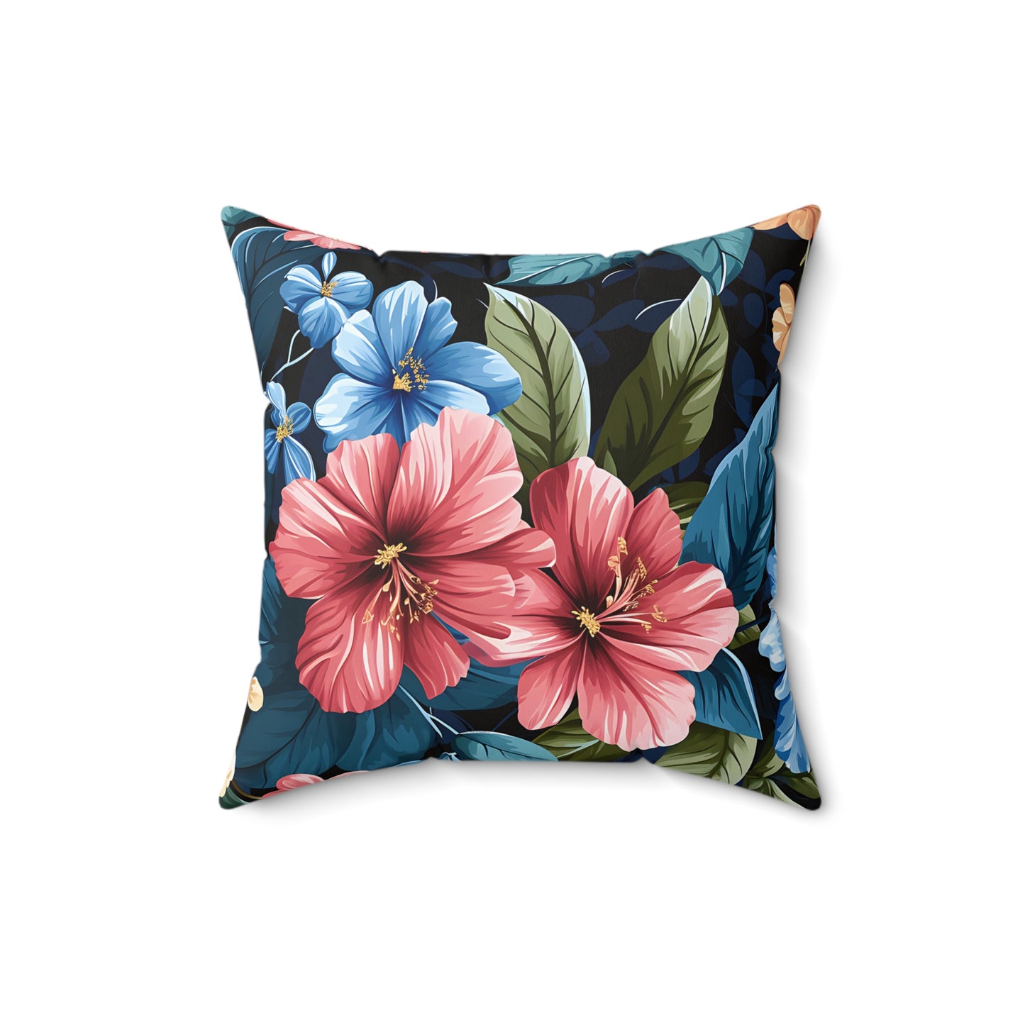 Dark Tropical Floral Spun Polyester Square Pillow