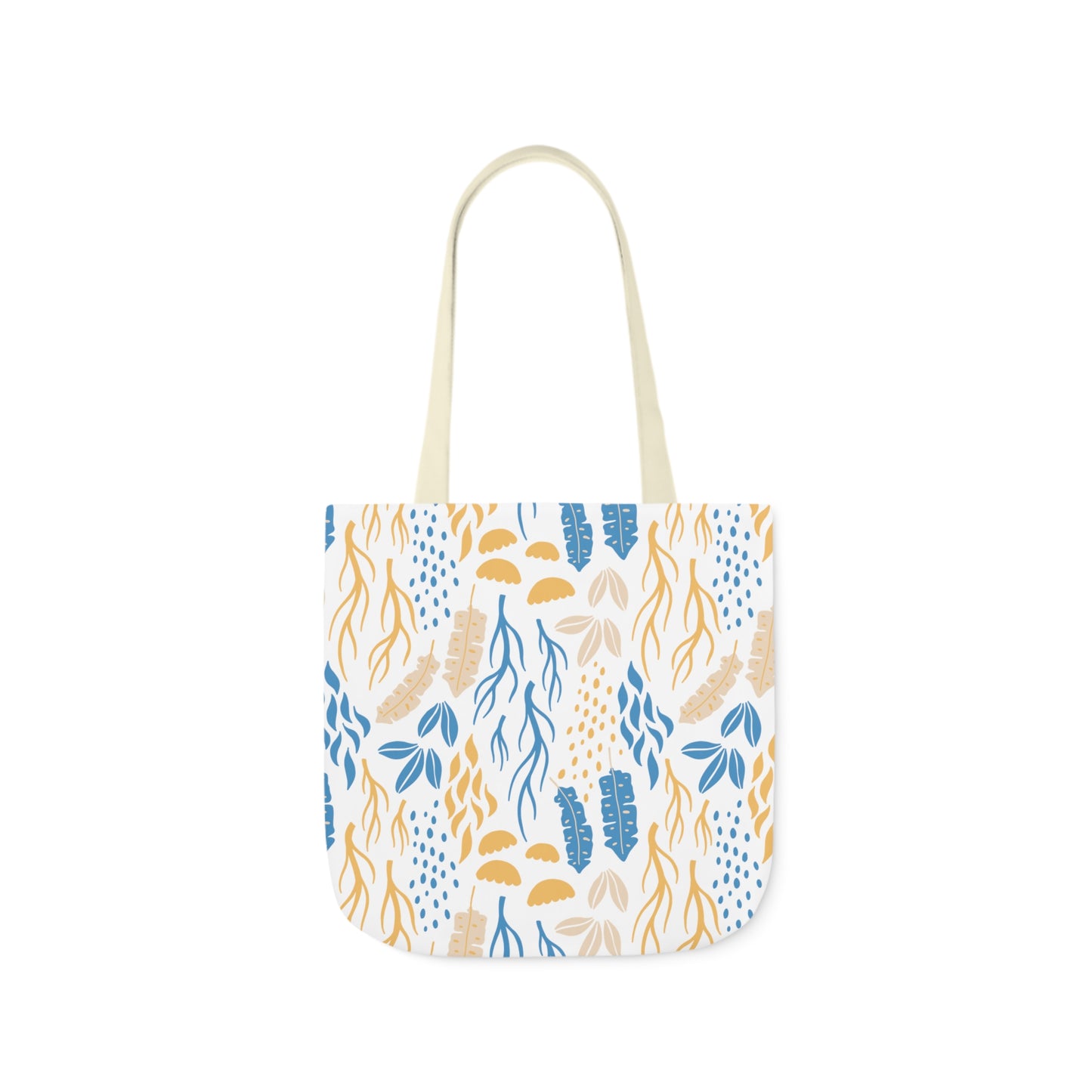 Yellow and Blue Coral Canvas Tote Bag, 3-Color Straps