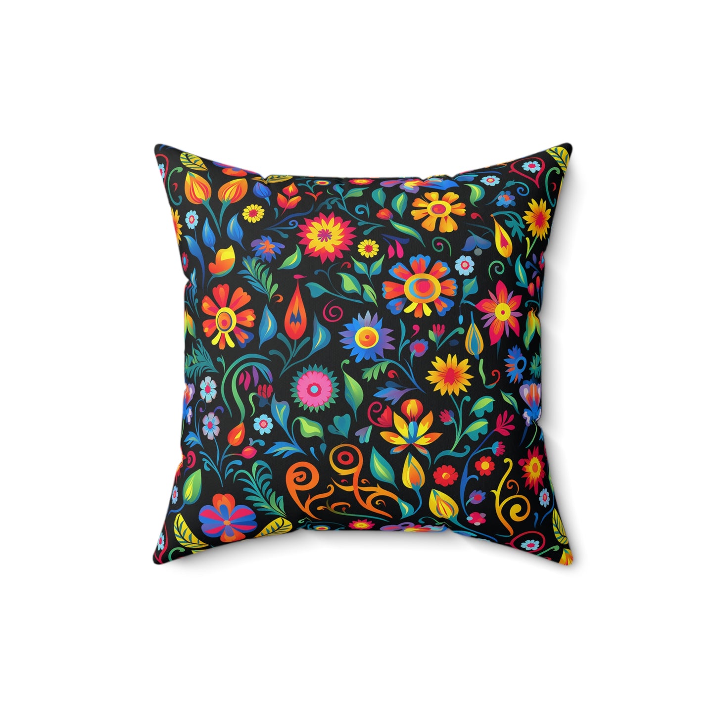 Mexican Floral Faux Suede Square Pillow