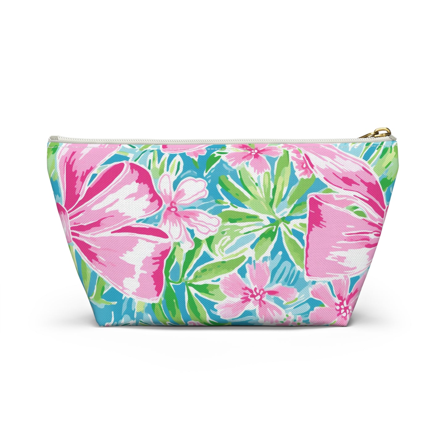 Preppy Pink Bows Bright Floral Accessory Pouch w T-bottom