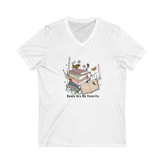 Books are my Favorite Graphic Unisex Jersey Short Sleeve V-Neck Tee