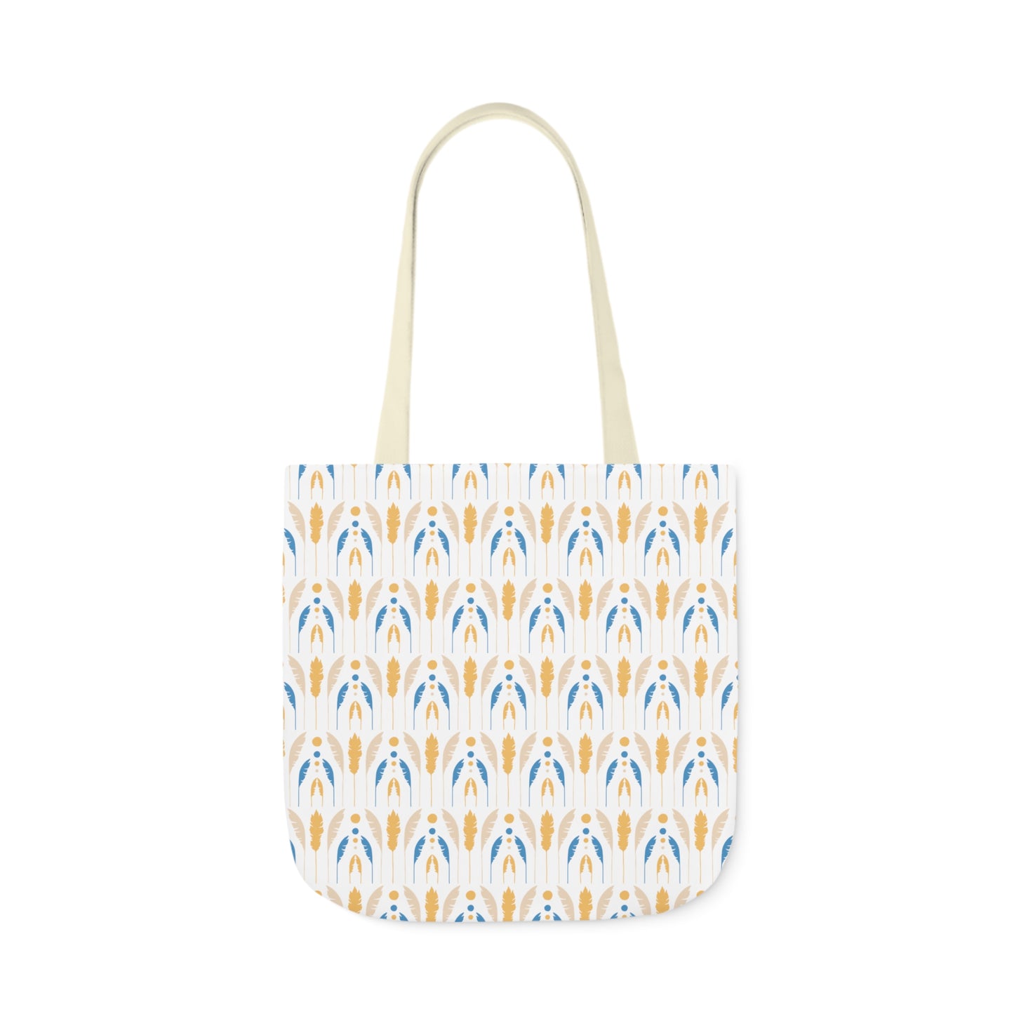 Yellow and Blue Fronds Canvas Tote Bag, 3-Color Straps