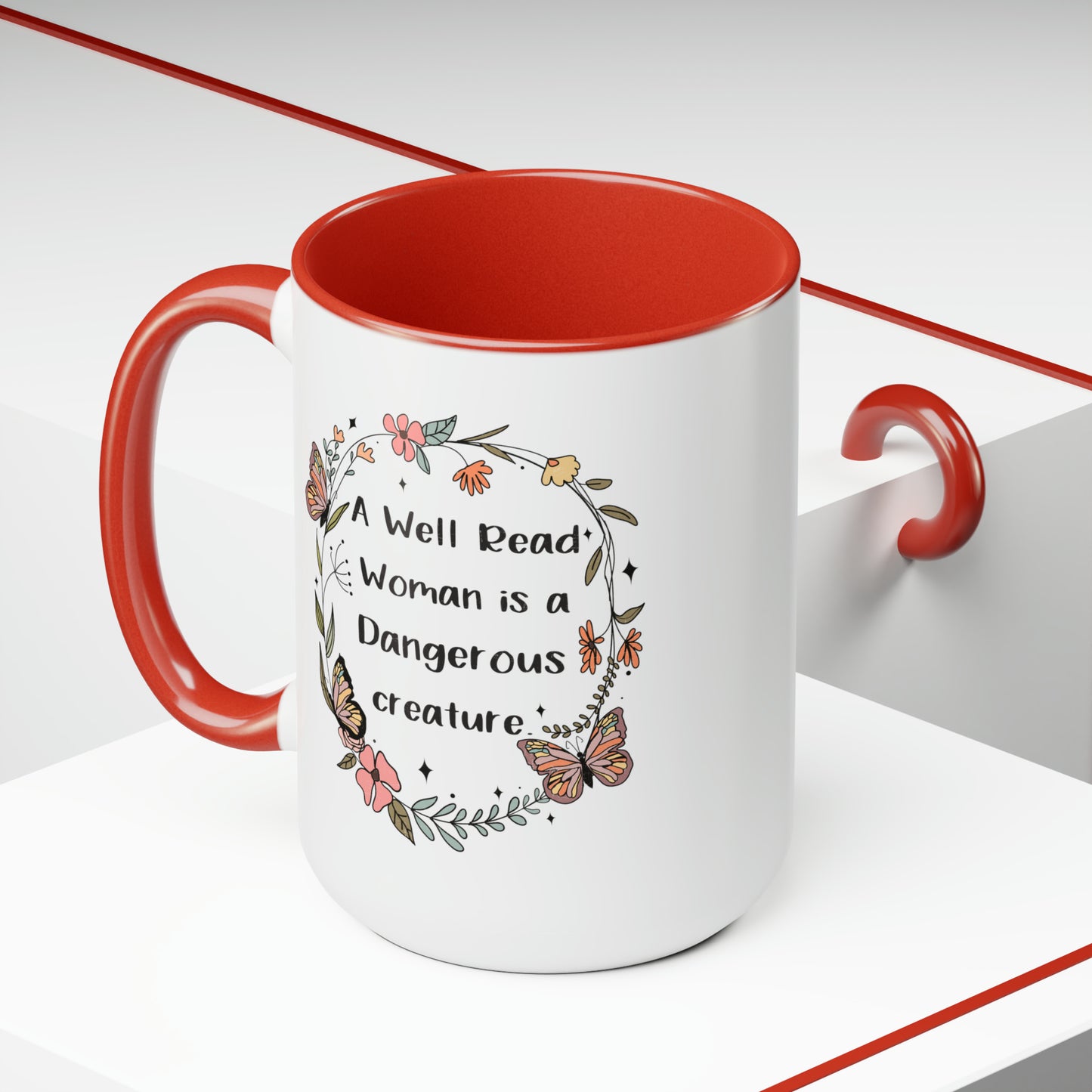 A Well Read Woman is a Dangerous Creature Two-Tone Coffee Mugs, 15oz