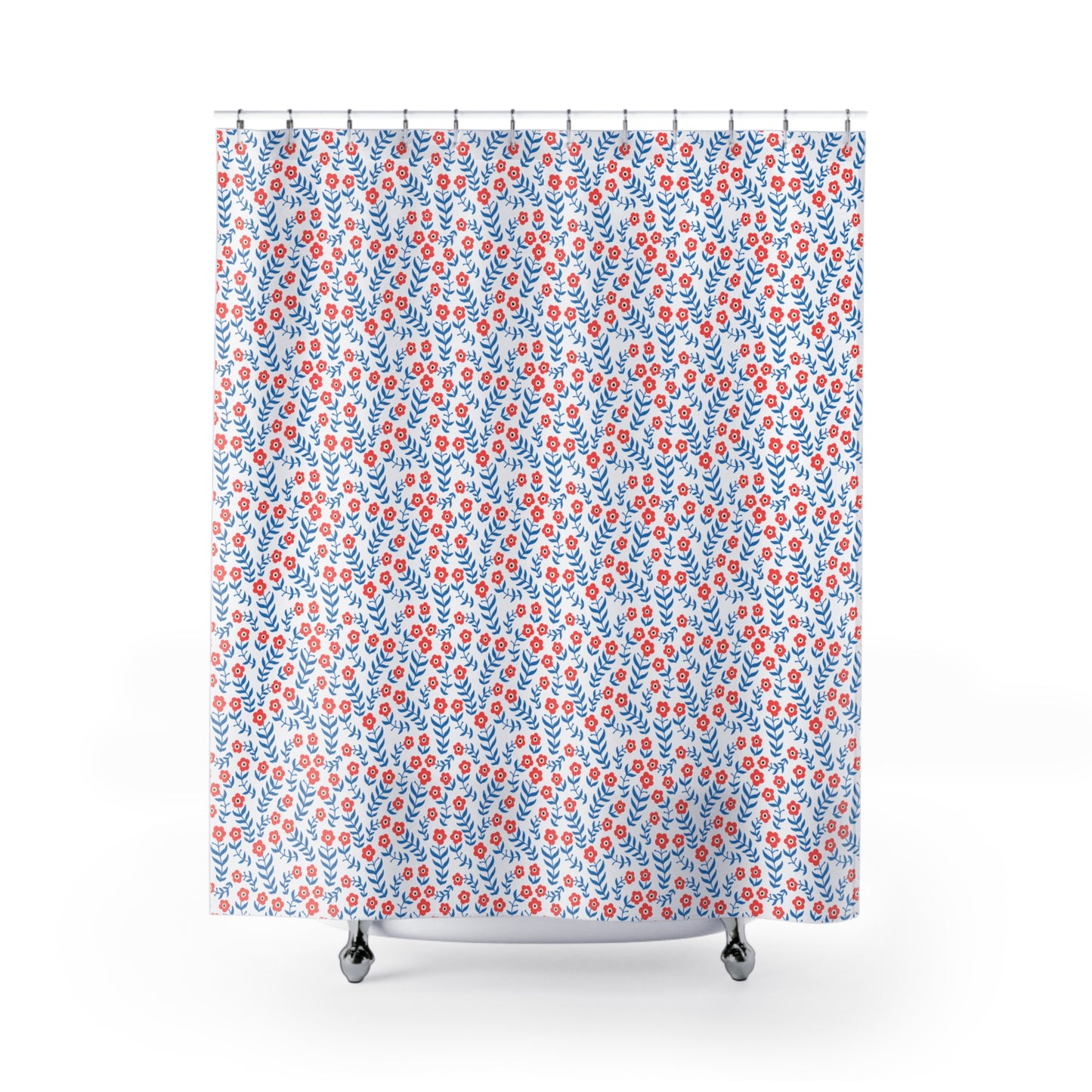 North Dreams Red and Blue Floral Shower Curtains