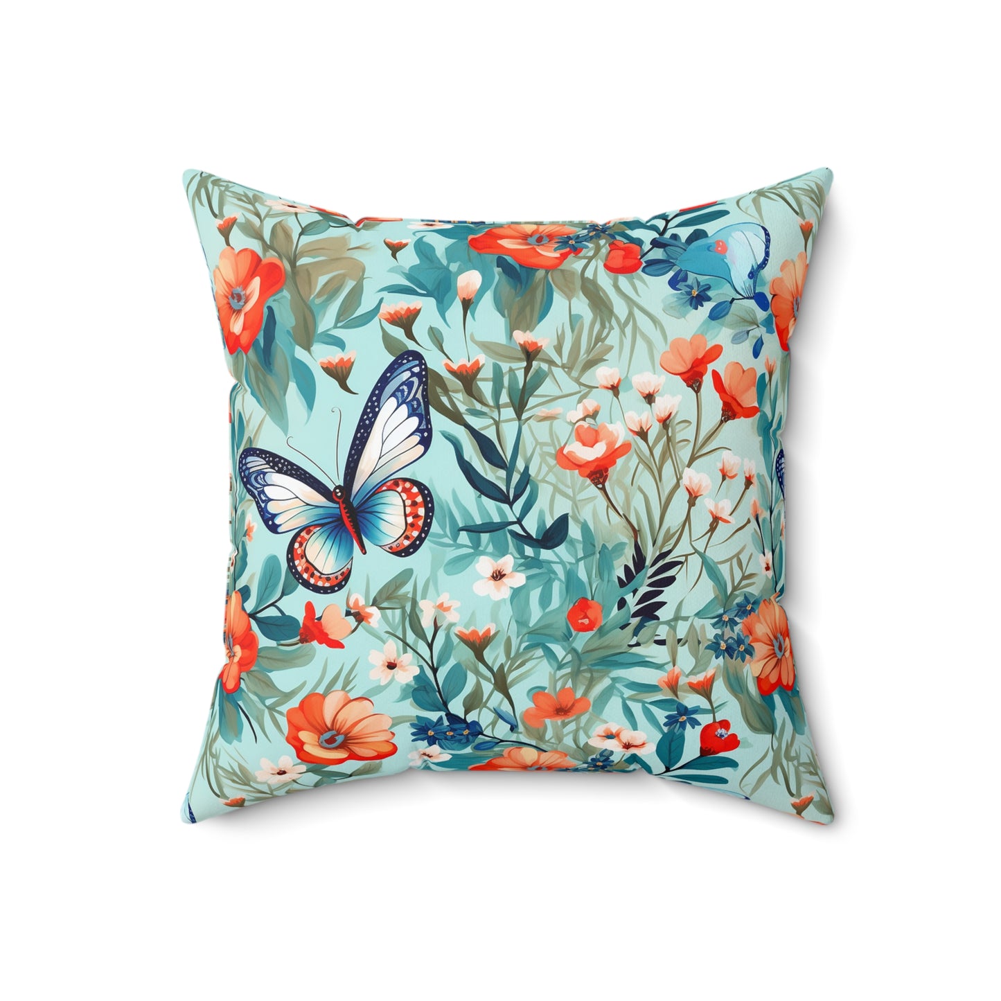 Butterfly Floral Faux Suede Square Pillow