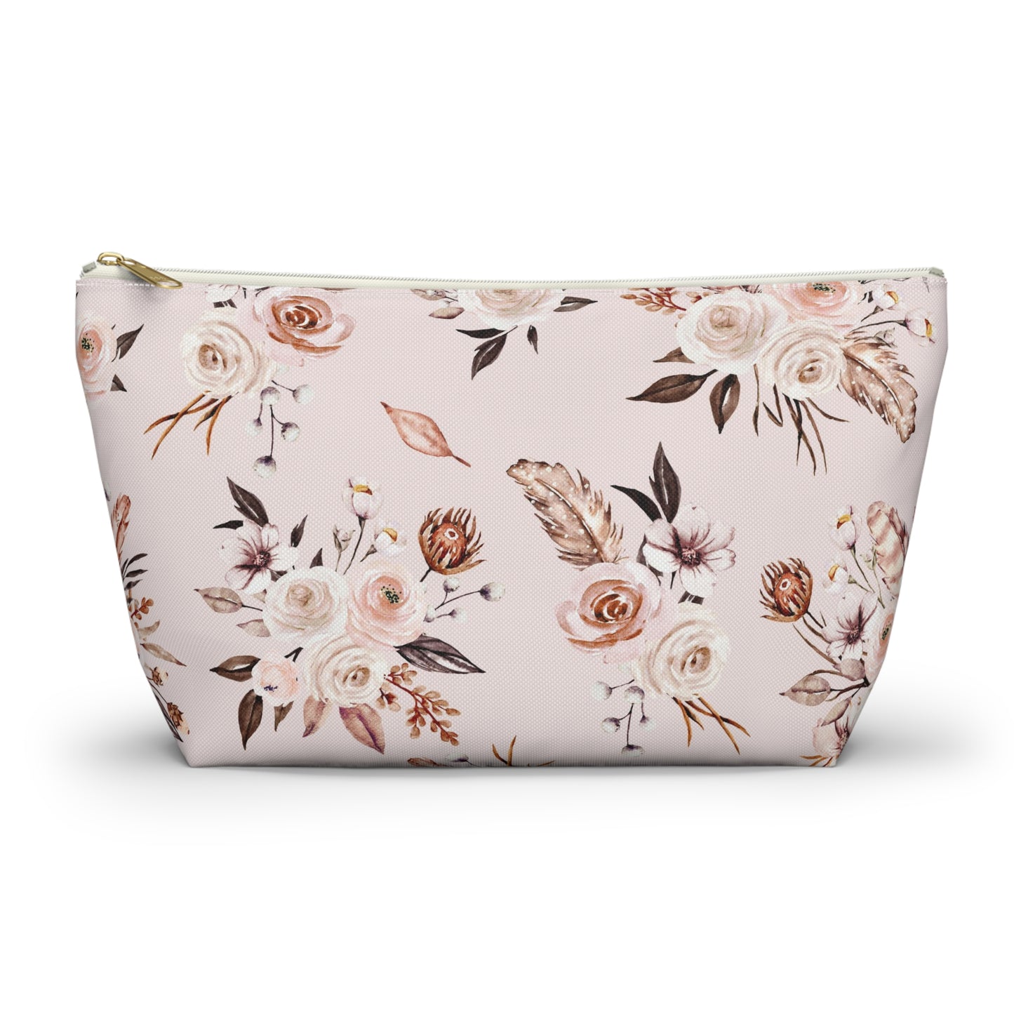 Pink Floral Accessory Pouch w T-bottom