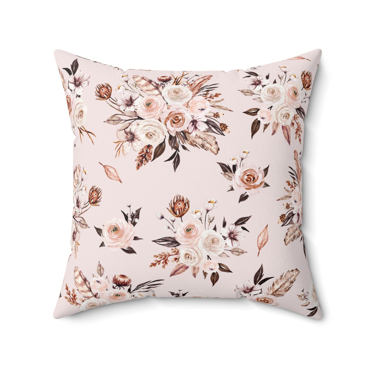 Pink Floral Spun Polyester Square Pillow