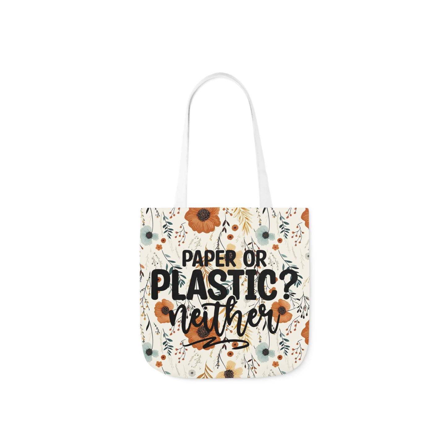 Floral Paper Or Plastic? Canvas Tote Bag, 4-Color Straps