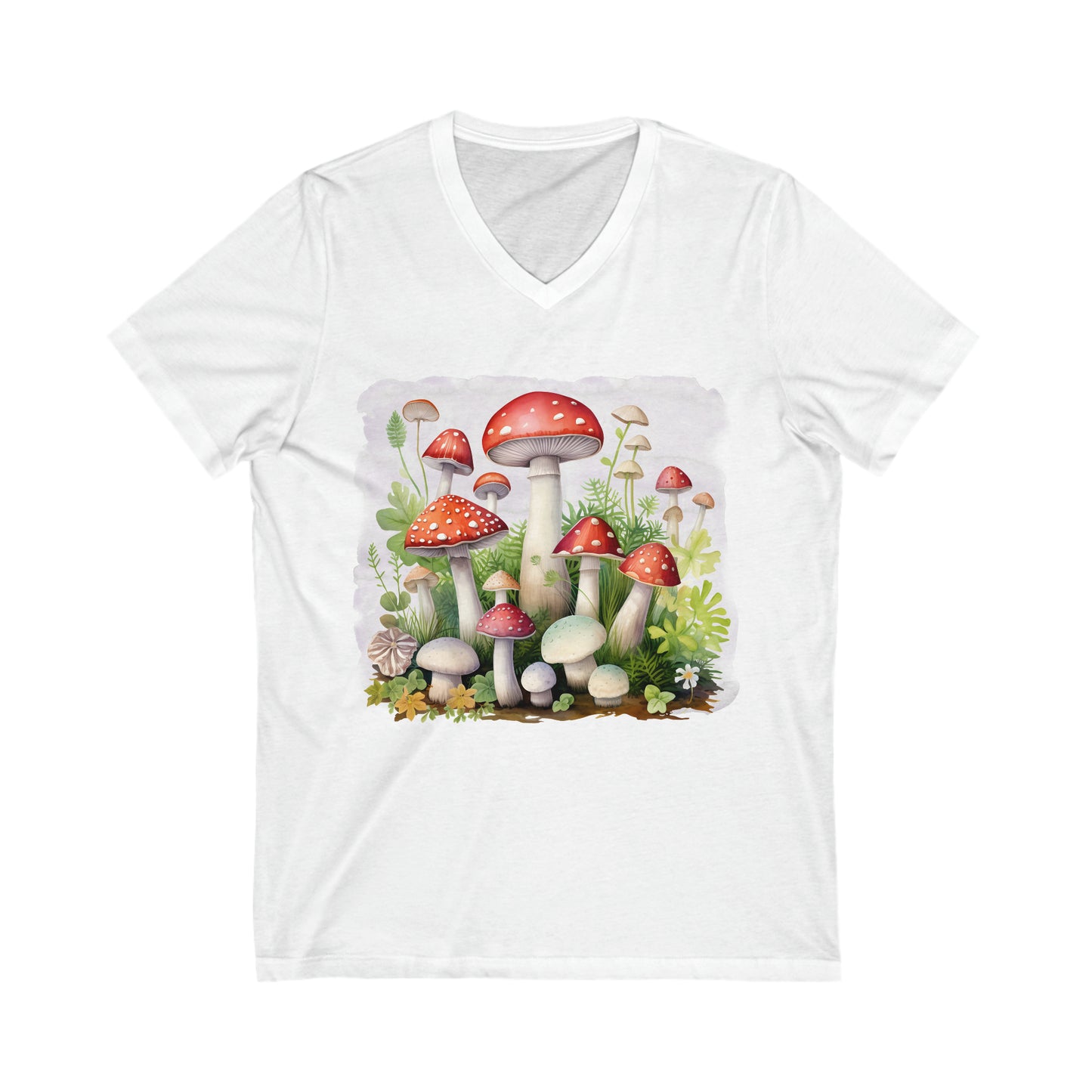 Red Mushroom Graphic Unisex Jersey Short Sleeve V-Neck Tee