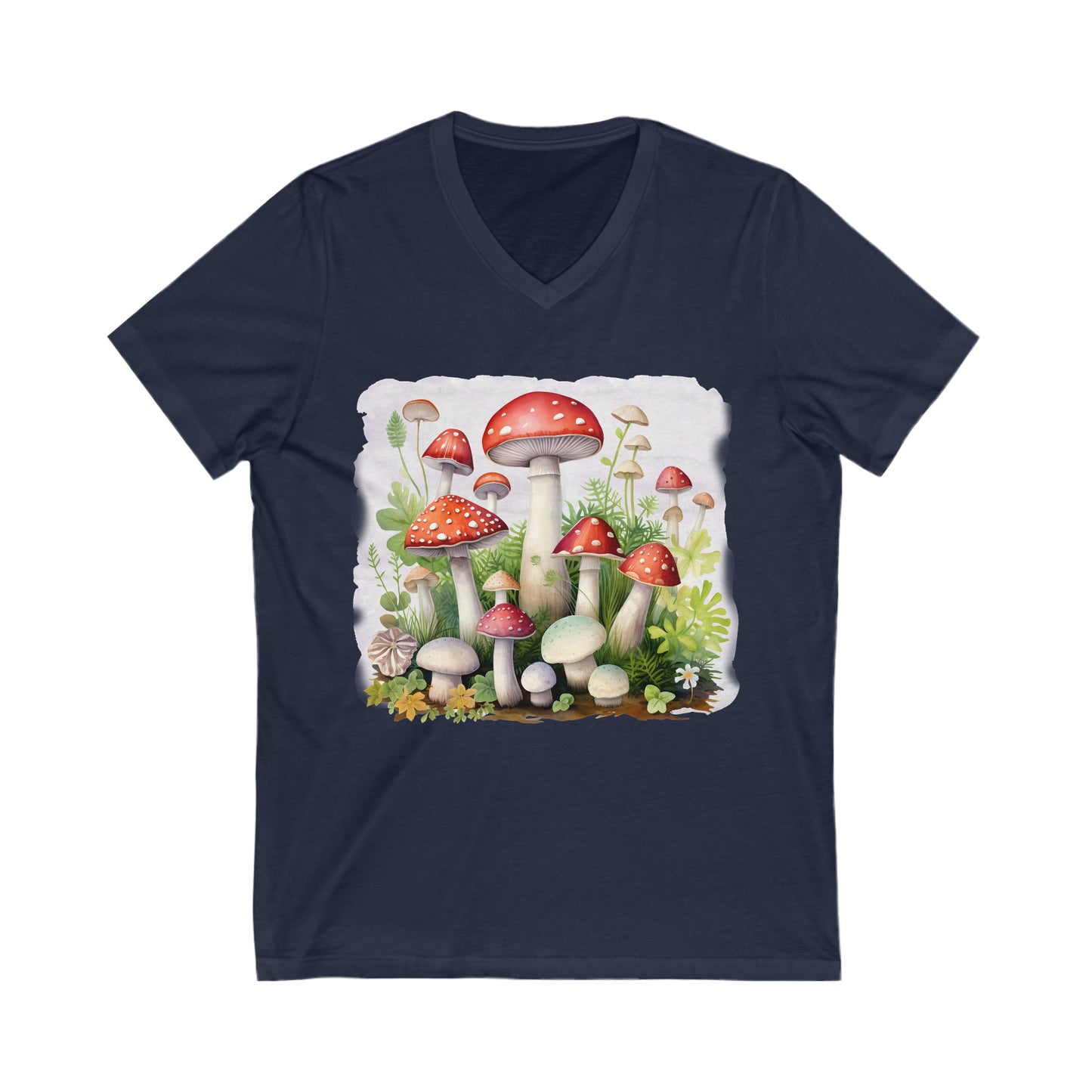 Red Mushroom Graphic Unisex Jersey Short Sleeve V-Neck Tee