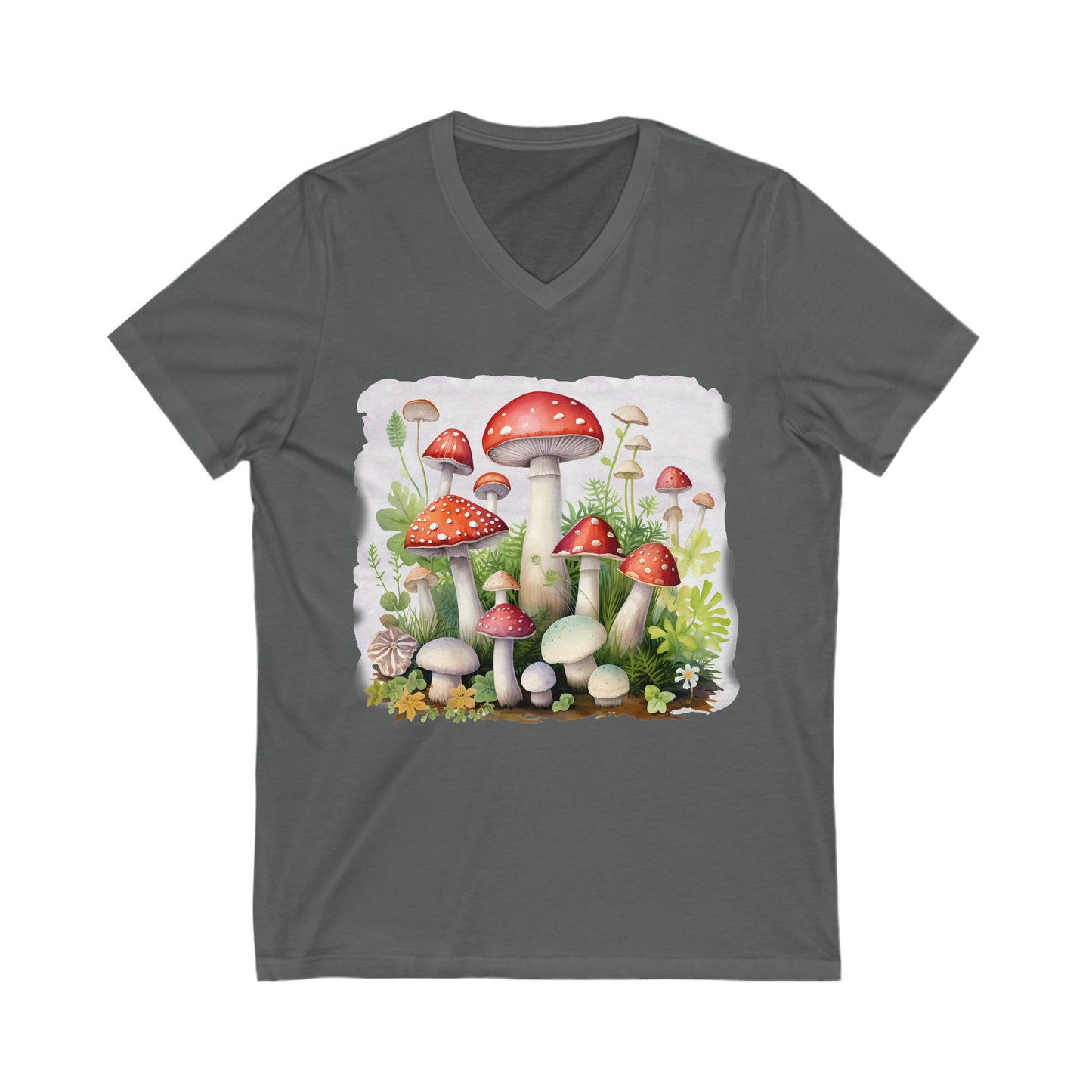 Red Mushroom Graphic Unisex Jersey Short Sleeve V-Neck Tee