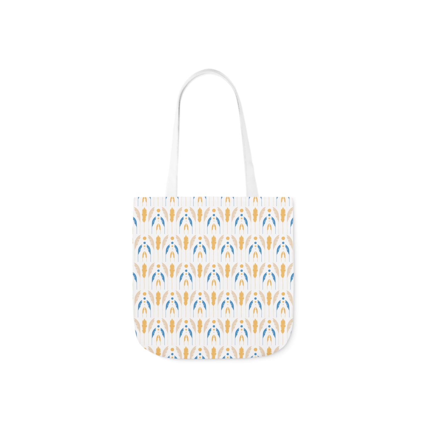 Yellow and Blue Fronds Canvas Tote Bag, 3-Color Straps