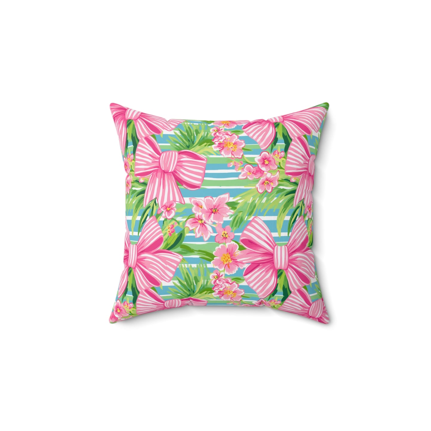 Pink Striped Bows Spun Polyester Square Pillow