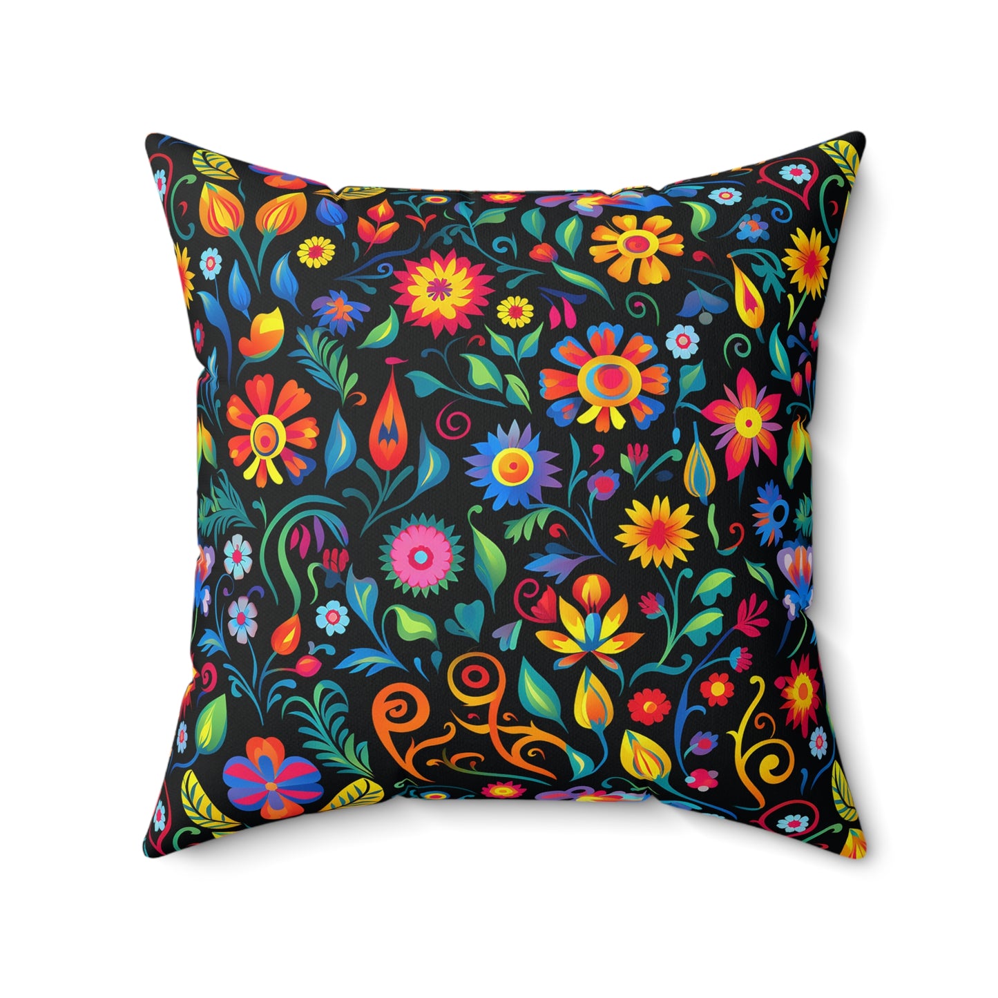 Mexican Floral Faux Suede Square Pillow