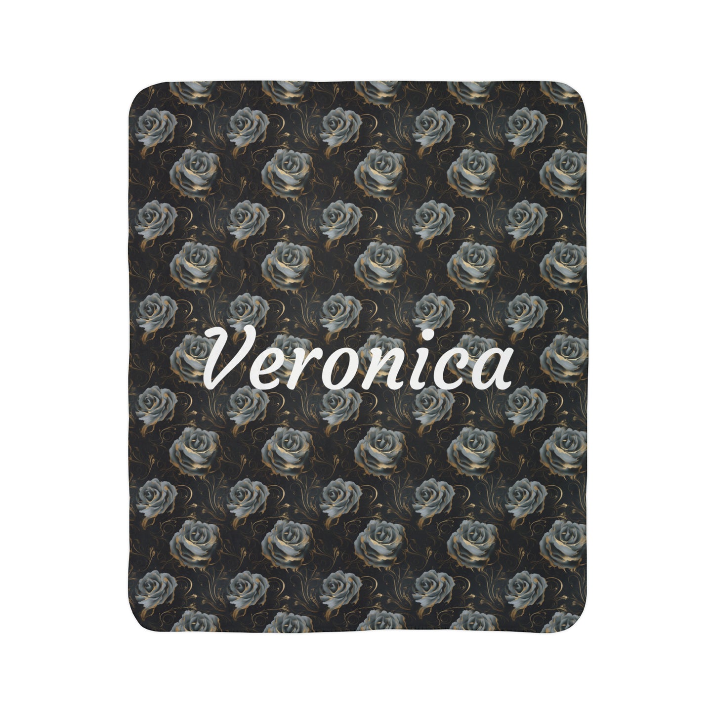 Personalized Black Rose Fleece Sherpa Blanket