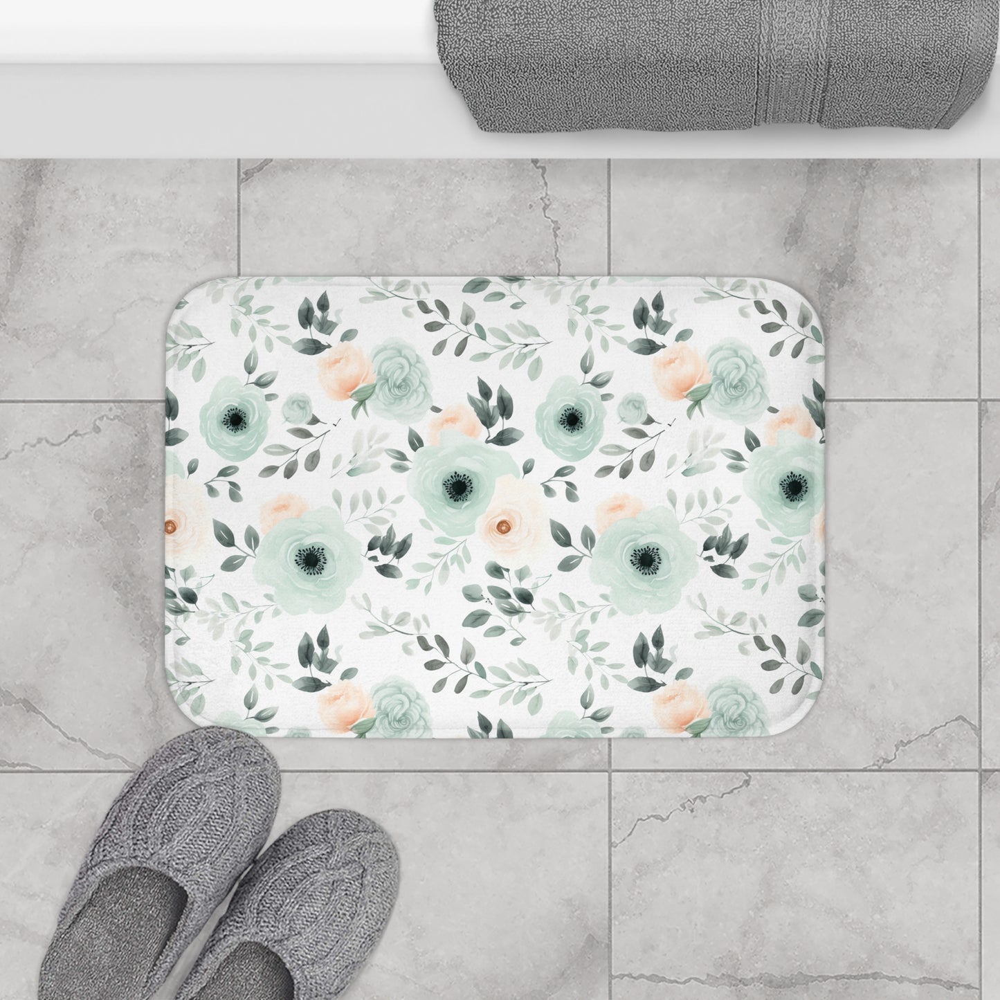 Mint Foral Bath Mat