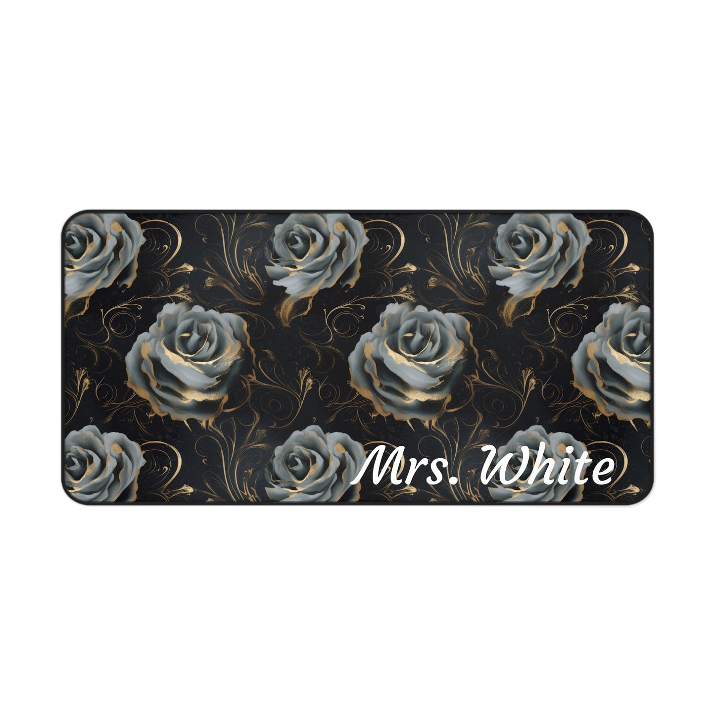 Personalized Black Blue Rose Desk Mat