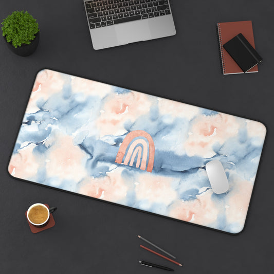 Watercolor Pink and Blue Rainbow Desk Mat