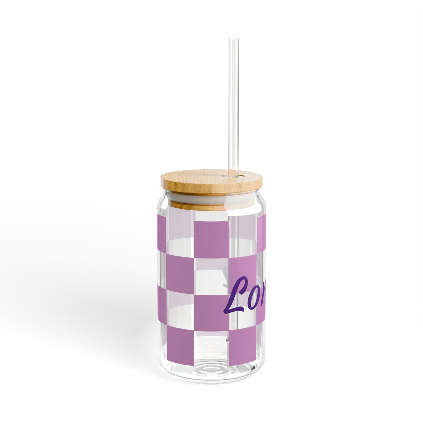 Personalized Purple Checkerboard Sipper Glass, 16oz