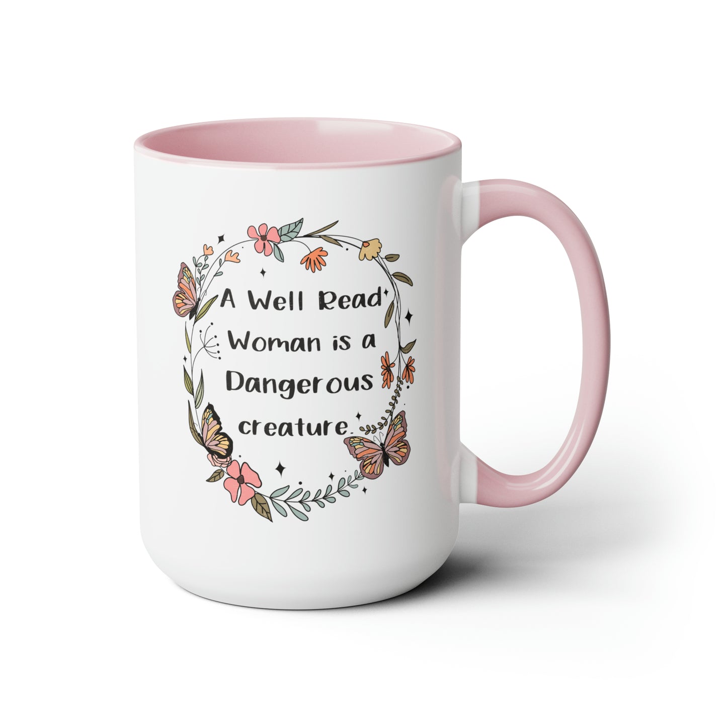 A Well Read Woman is a Dangerous Creature Two-Tone Coffee Mugs, 15oz