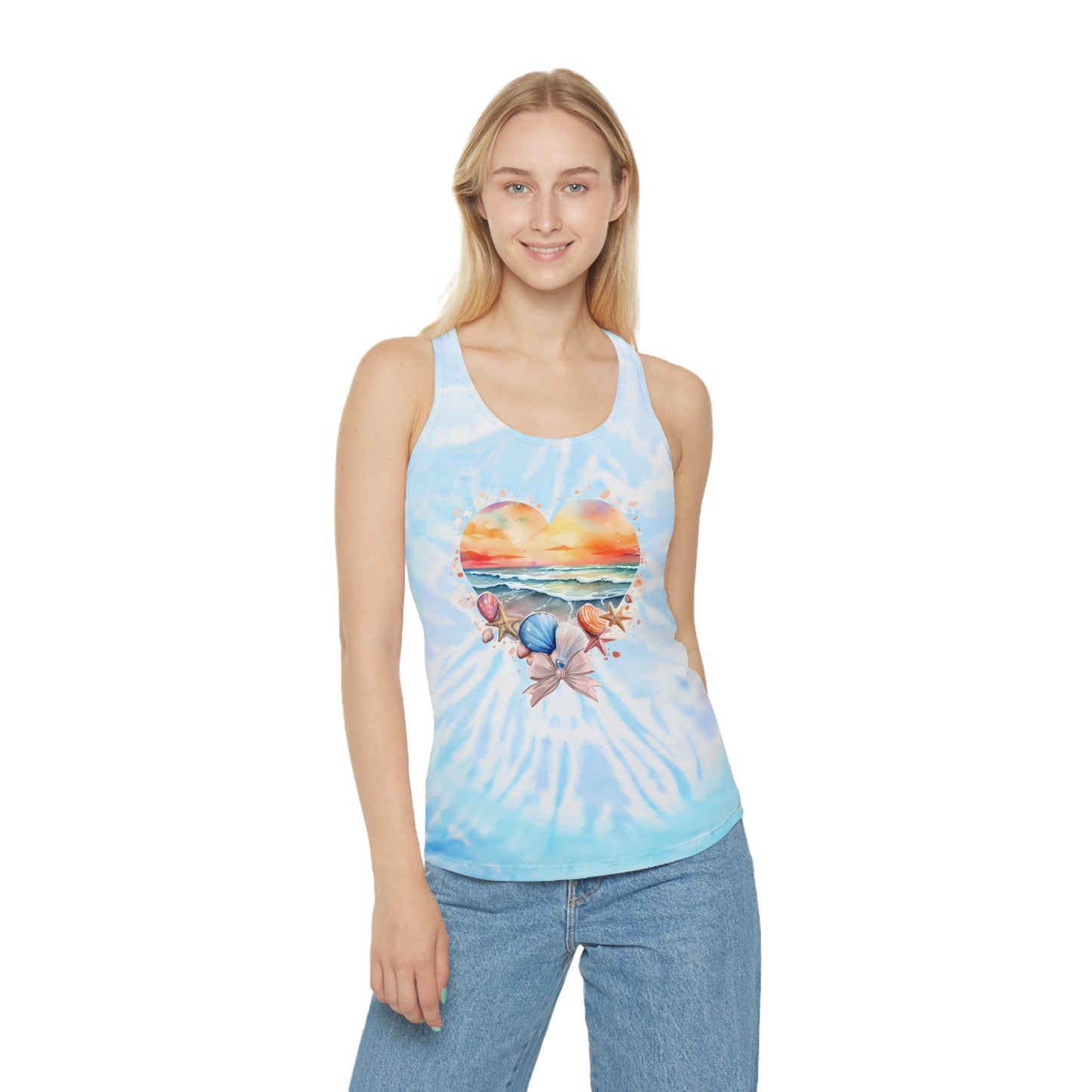 Beach Heart with Bow Tie Dye Racerback Tank Top